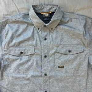 ARIAT REBAR Venttek Shirt Men's Medium Grey Heather Short Sleeve Work Button Up